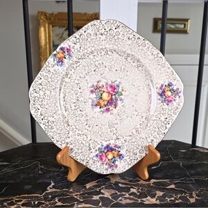 Vintage James Kent Rosalynde Gold Chintz Square Cake Plate Staffordshire England